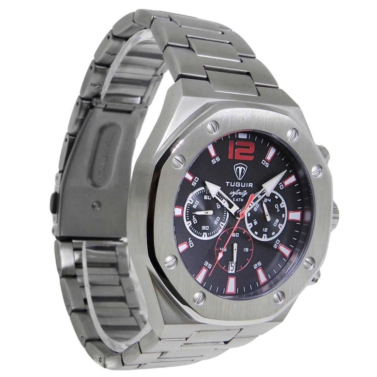 Relógio Cronógrafo Masculino de Aço Tuguir Analógico Infinity GCS-1271 Prata e Preto Prata 4