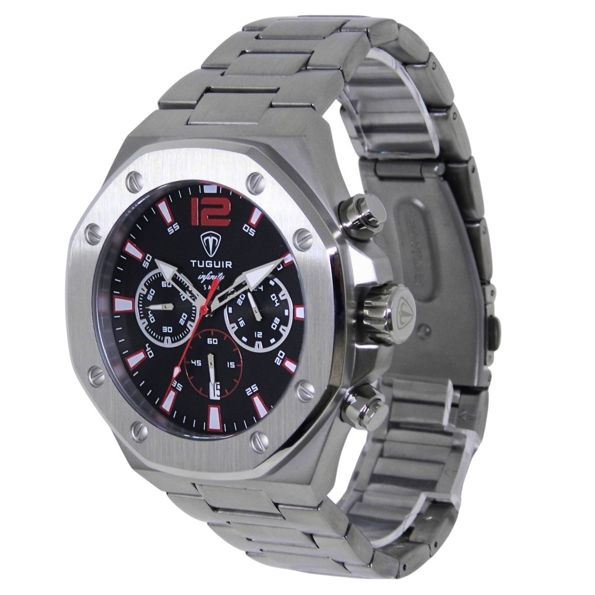 Relógio Cronógrafo Masculino de Aço Tuguir Analógico Infinity GCS-1271 Prata e Preto Prata 5