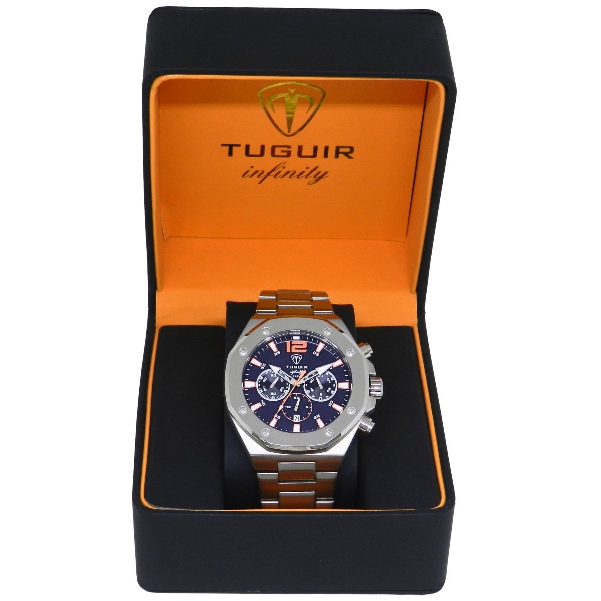 Relógio Cronógrafo Masculino de Aço Tuguir Analógico Infinity GCS-1271 Prata e Azul Prata 2