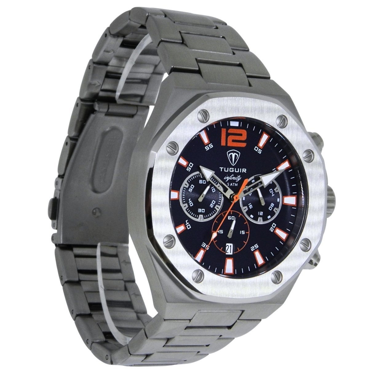 Relógio Cronógrafo Masculino de Aço Tuguir Analógico Infinity GCS-1271 Prata e Azul Prata 4