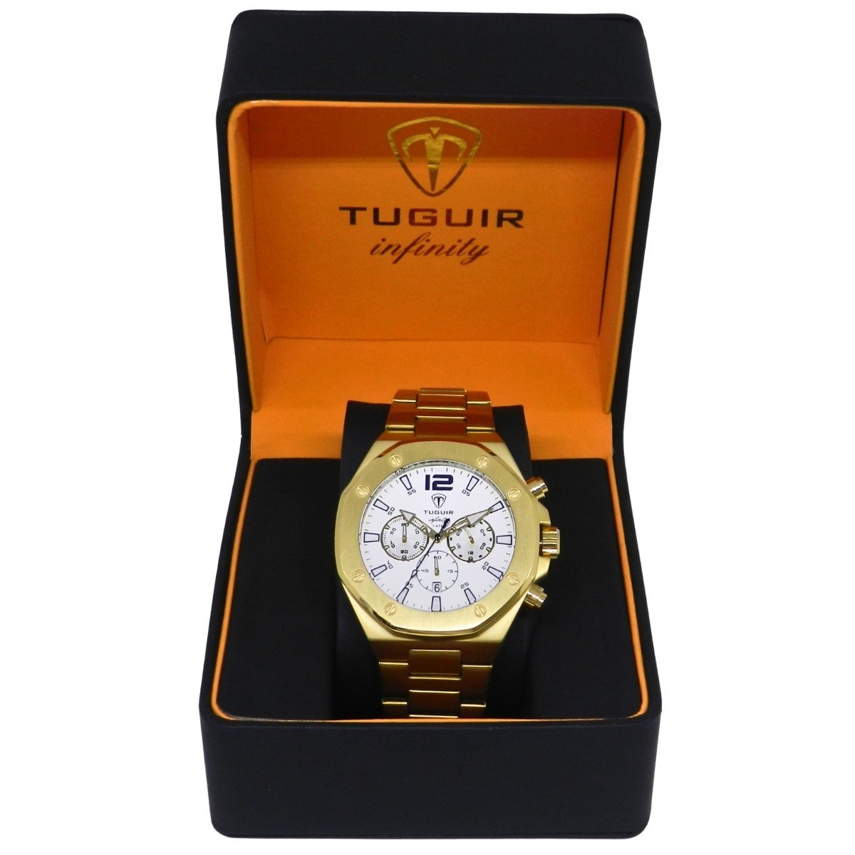 Relógio Cronógrafo Masculino de Aço Tuguir Analógico Infinity GCS-1271 Dourado e Branco Dourado 2