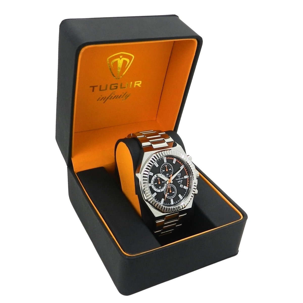 Relógio Cronógrafo Masculino de Aço Tuguir Analógico Infinity GCS-1272 Prata e Preto Prata 3