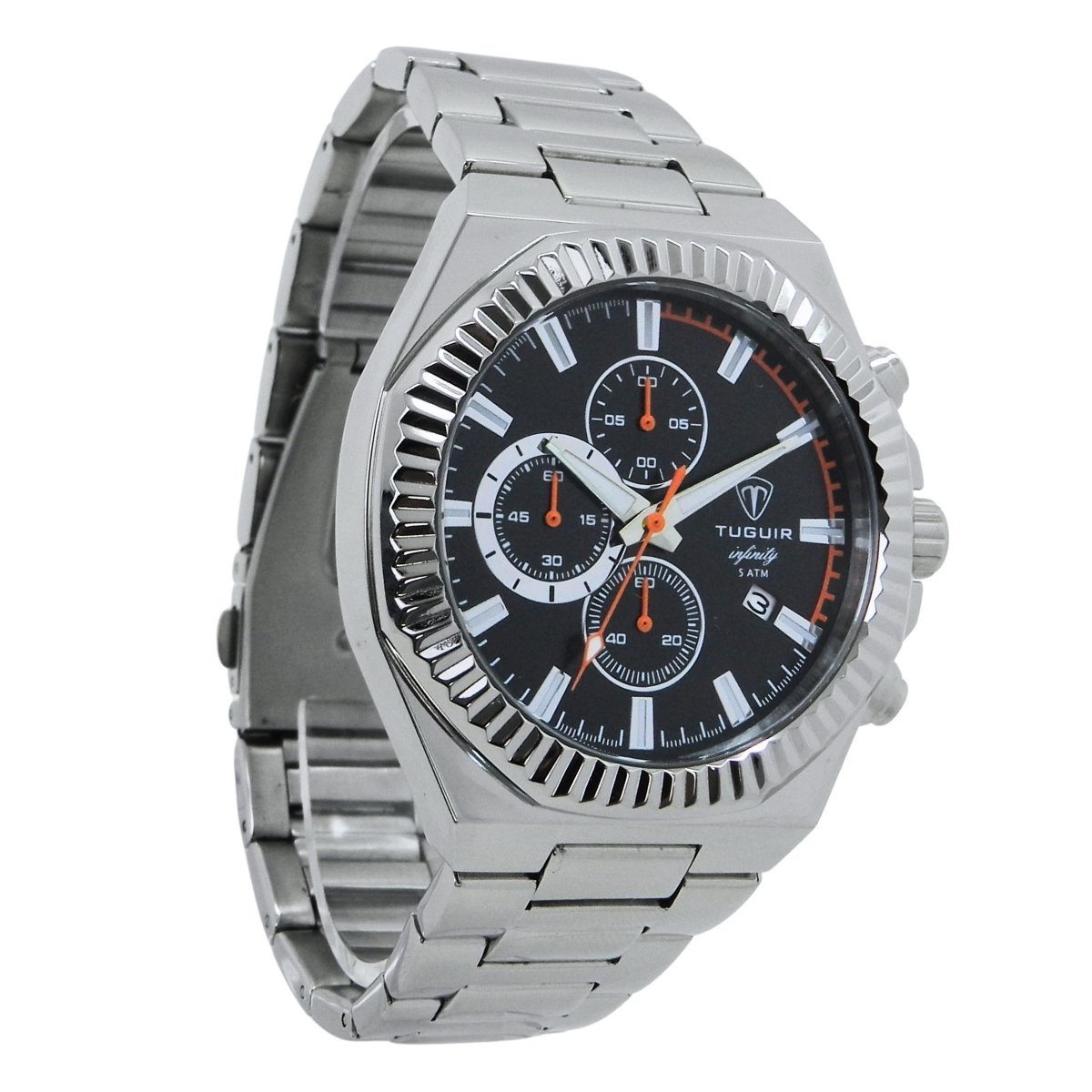 Relógio Cronógrafo Masculino de Aço Tuguir Analógico Infinity GCS-1272 Prata e Preto Prata 4