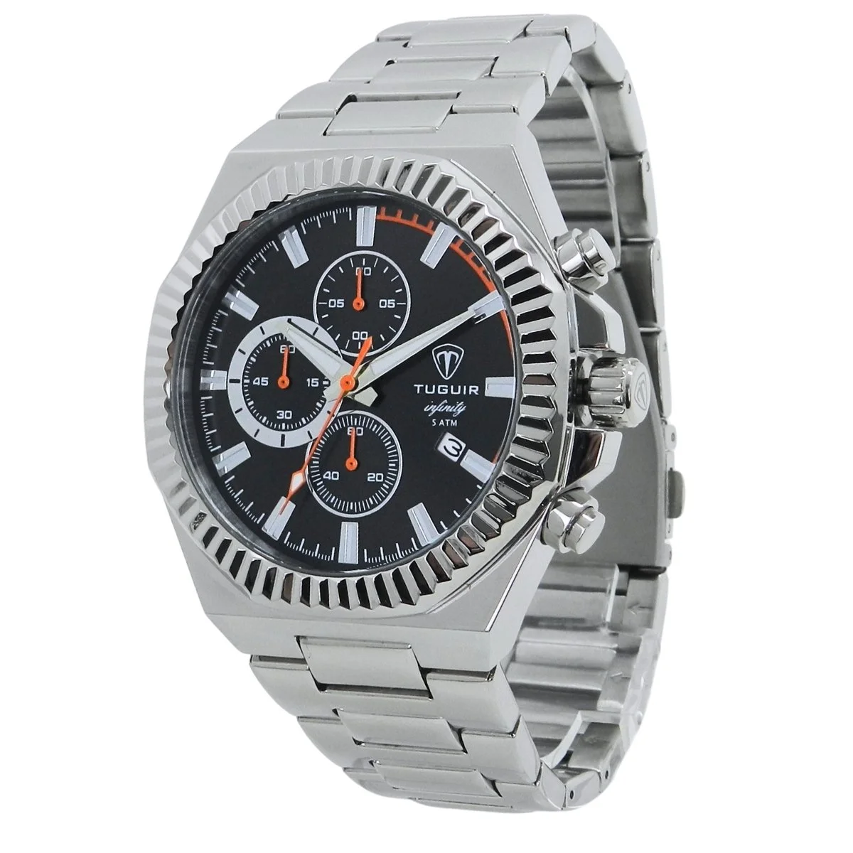 Relógio Cronógrafo Masculino de Aço Tuguir Analógico Infinity GCS-1272 Prata e Preto Prata 5