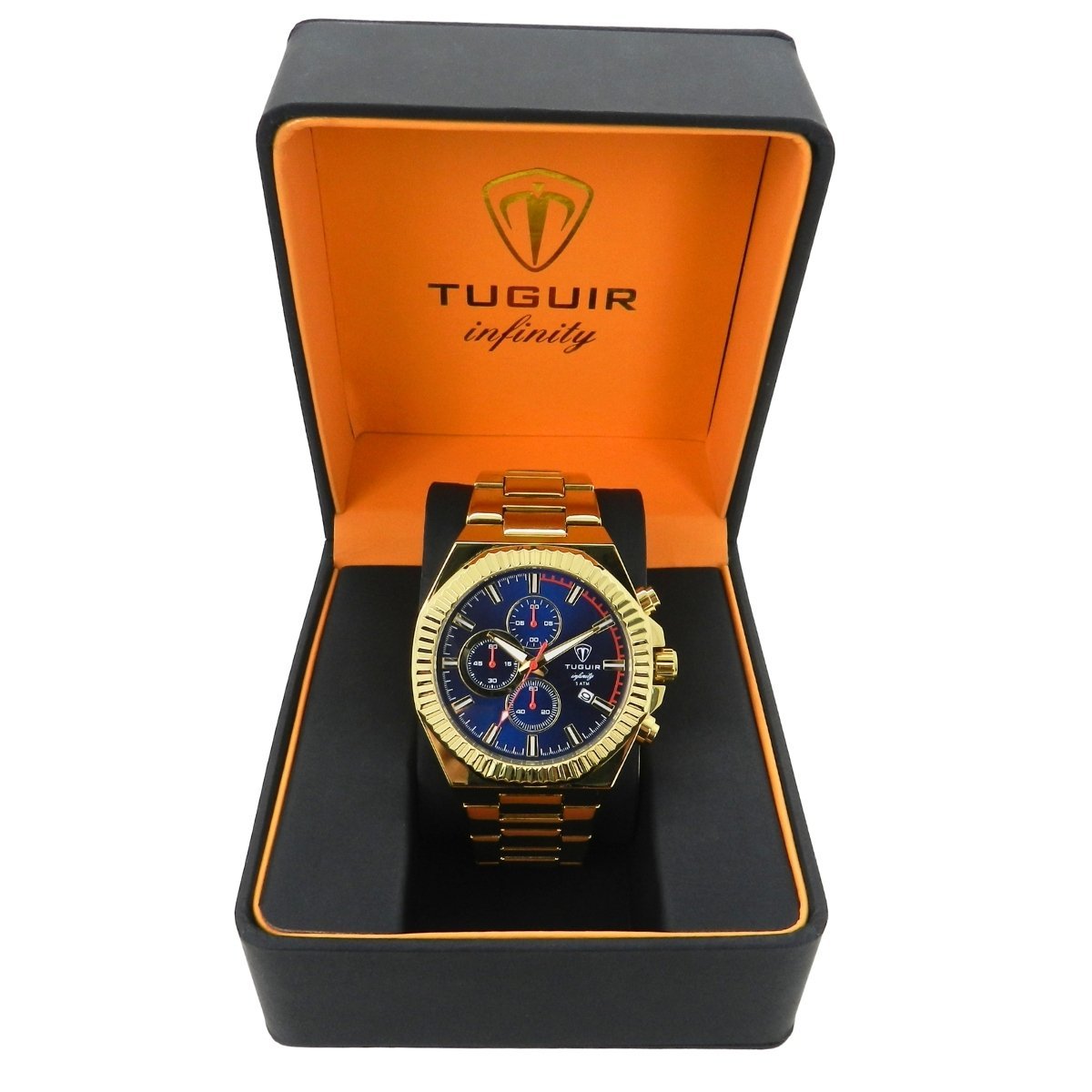 Relógio Cronógrafo Masculino de Aço Tuguir Analógico Infinity GCS-1272 Dourado e Azul Dourado 2
