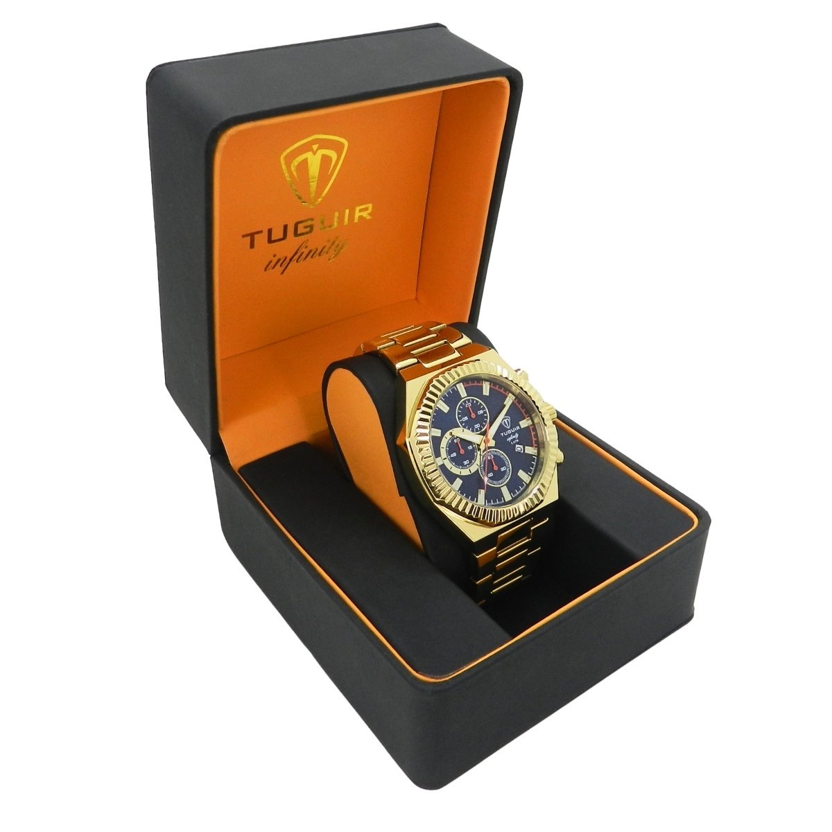 Relógio Cronógrafo Masculino de Aço Tuguir Analógico Infinity GCS-1272 Dourado e Azul Dourado 3