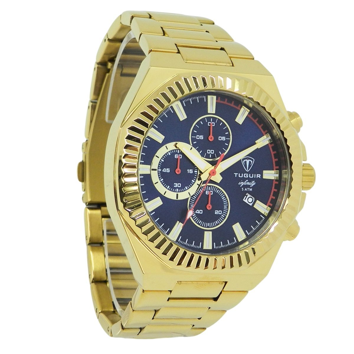 Relógio Cronógrafo Masculino de Aço Tuguir Analógico Infinity GCS-1272 Dourado e Azul Dourado 4