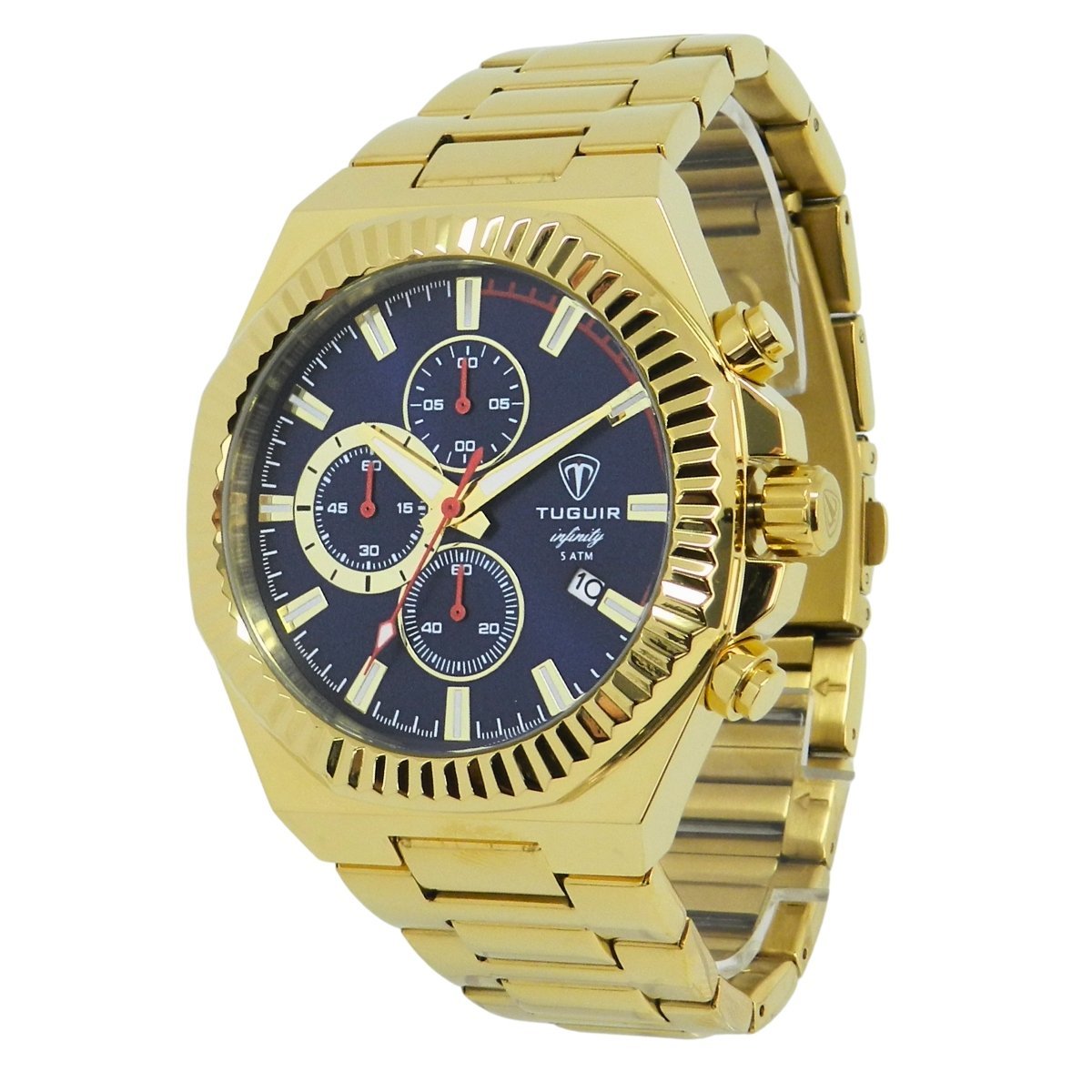 Relógio Cronógrafo Masculino de Aço Tuguir Analógico Infinity GCS-1272 Dourado e Azul Dourado 5