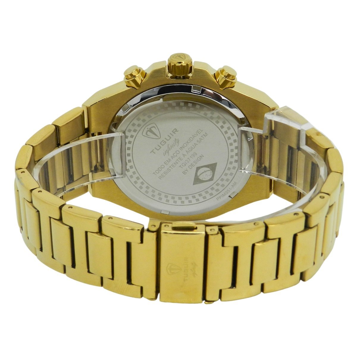 Relógio Cronógrafo Masculino de Aço Tuguir Analógico Infinity GCS-1272 Dourado e Azul Dourado 6