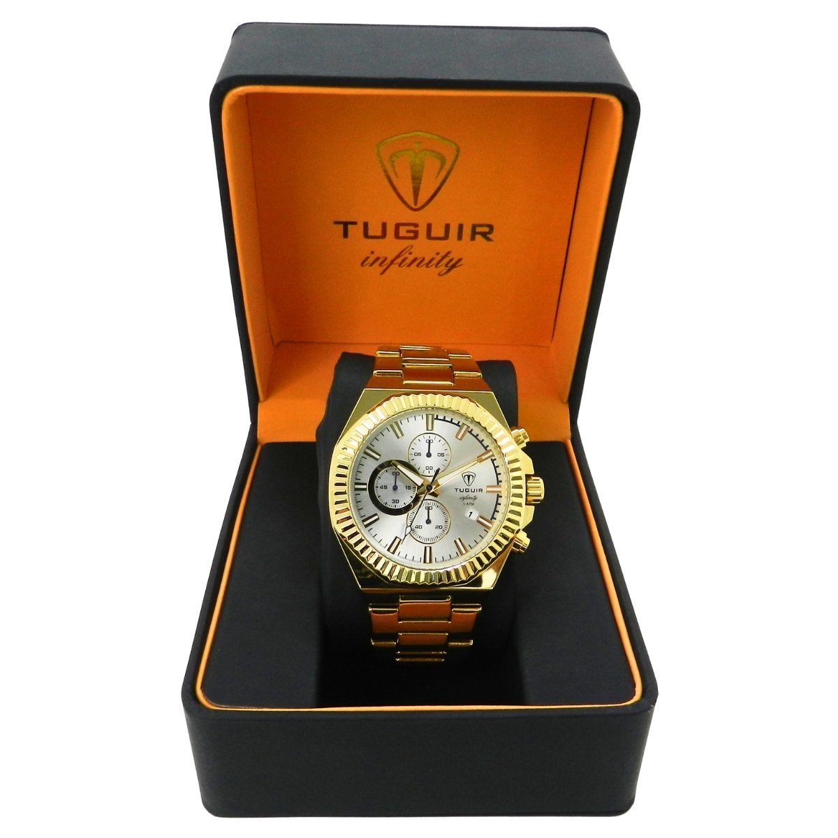 Relógio Cronógrafo Masculino de Aço Tuguir Analógico Infinity GCS-1272 Dourado e Prata Dourado 2