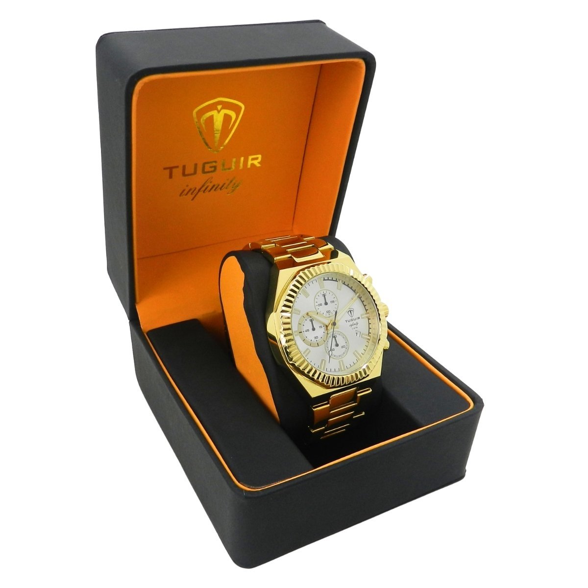 Relógio Cronógrafo Masculino de Aço Tuguir Analógico Infinity GCS-1272 Dourado e Prata Dourado 3