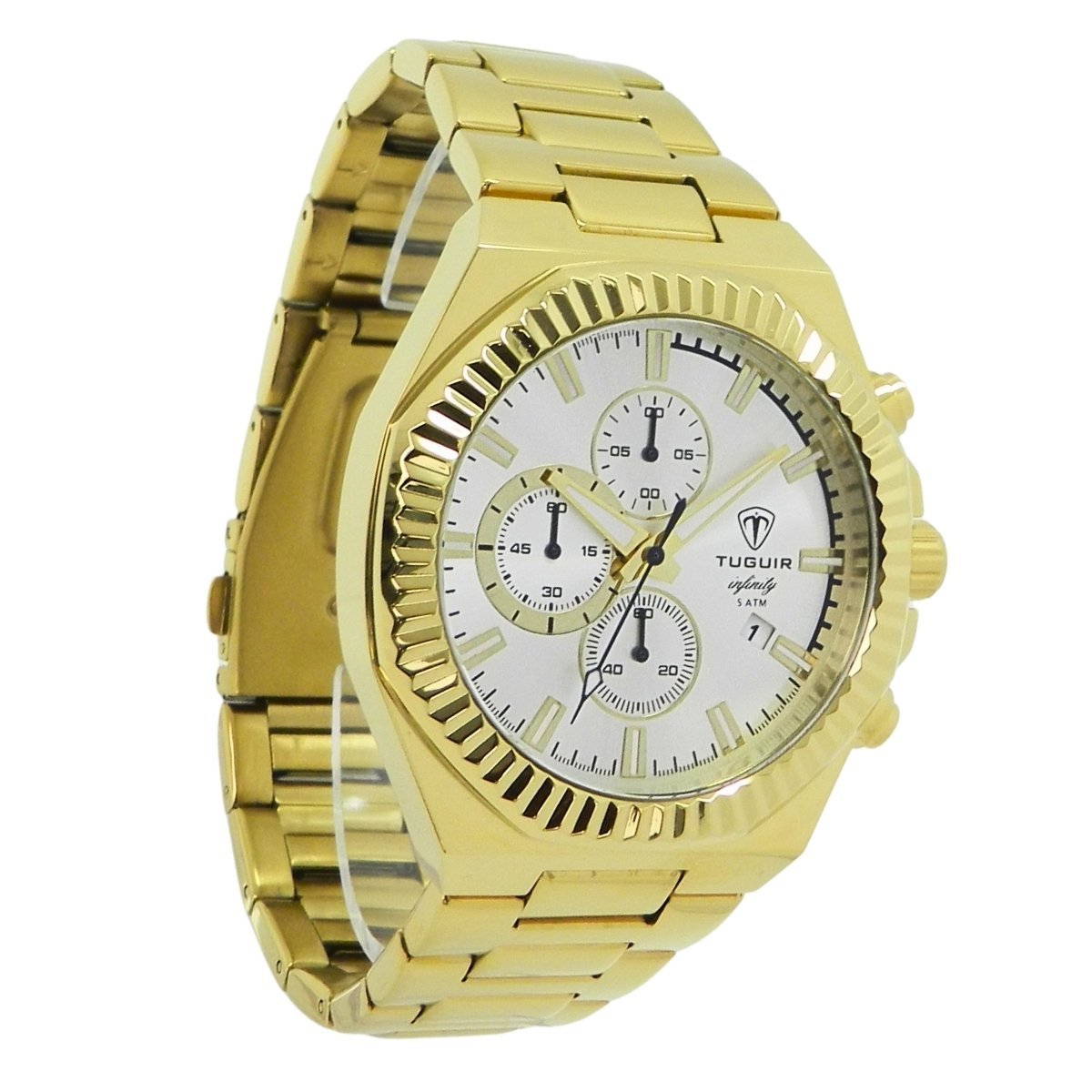 Relógio Cronógrafo Masculino de Aço Tuguir Analógico Infinity GCS-1272 Dourado e Prata Dourado 4