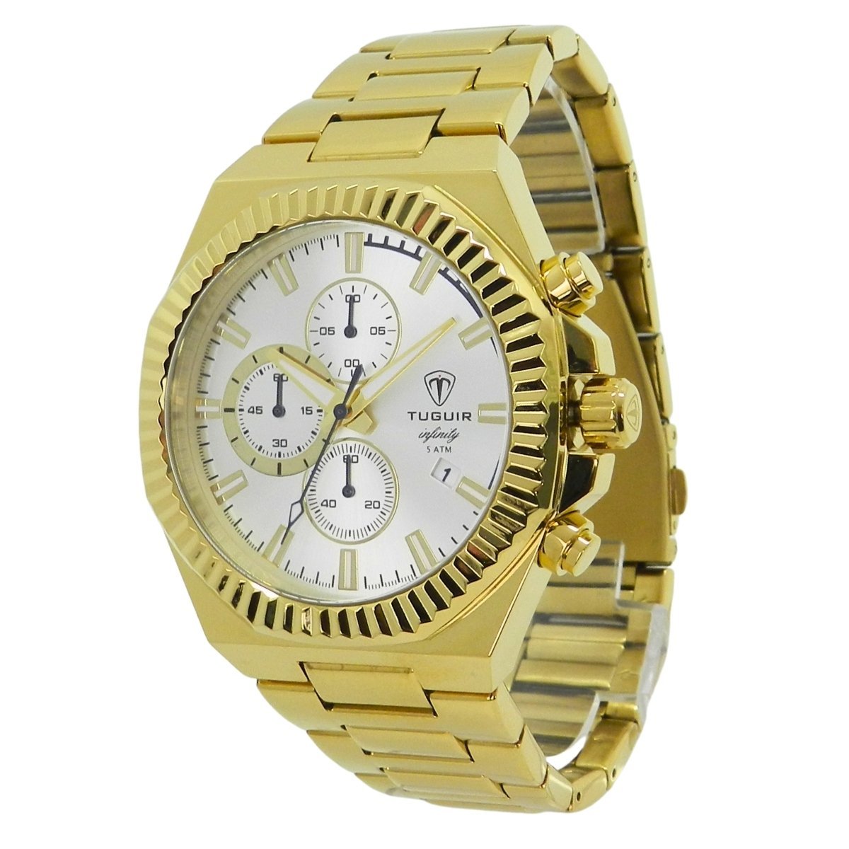 Relógio Cronógrafo Masculino de Aço Tuguir Analógico Infinity GCS-1272 Dourado e Prata Dourado 5