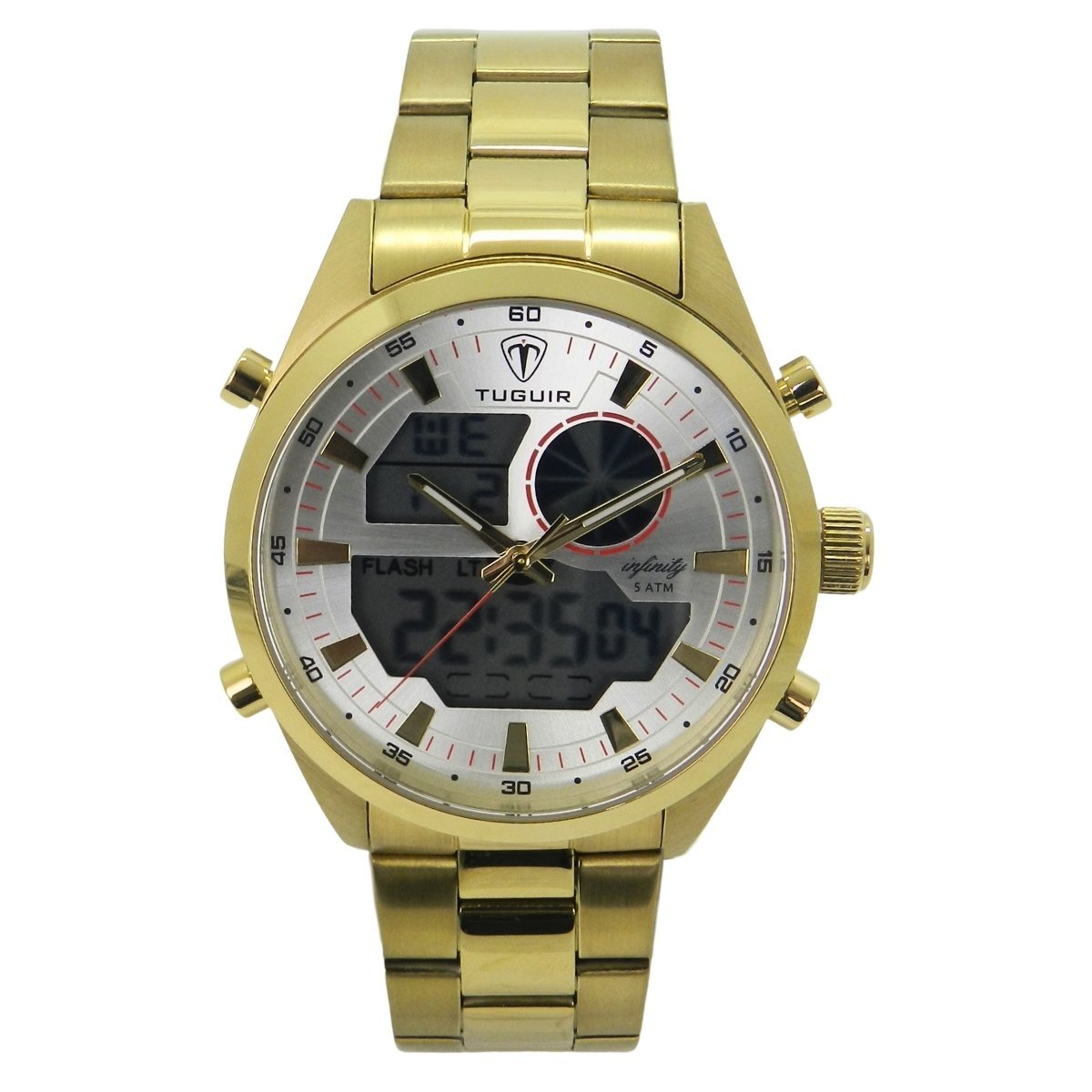 Relógio Masculino de Aço Tuguir AnaDigi Infinity GCS-1265 Dourado e Prata
