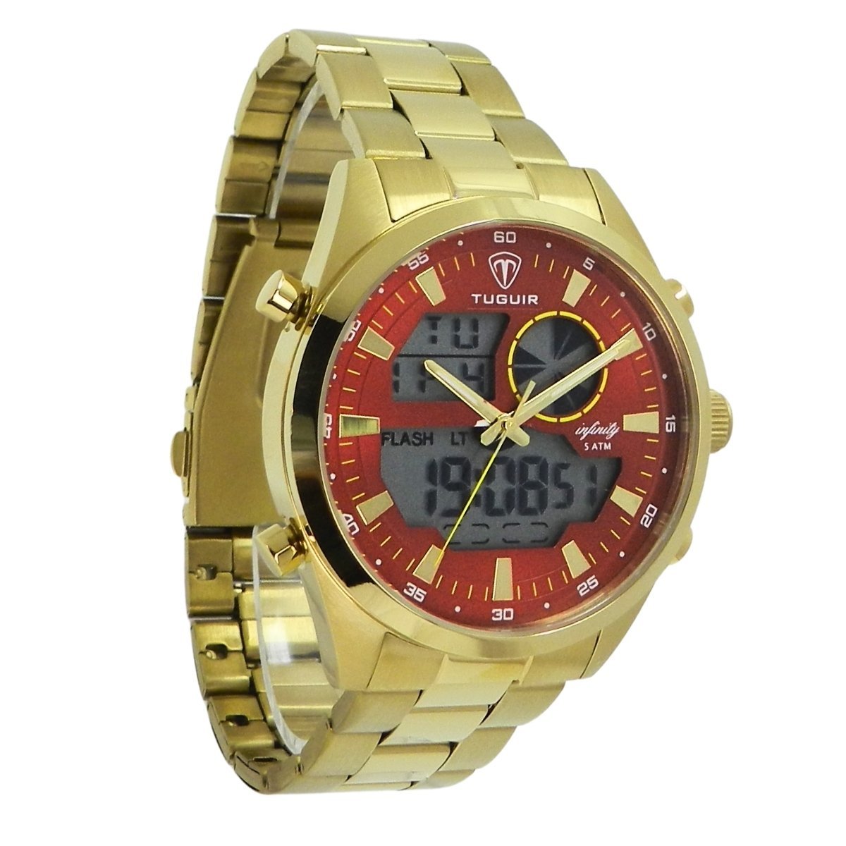 Relógio Masculino de Aço Tuguir AnaDigi Infinity GCS-1265 Dourado e Vermelho Dourado 4