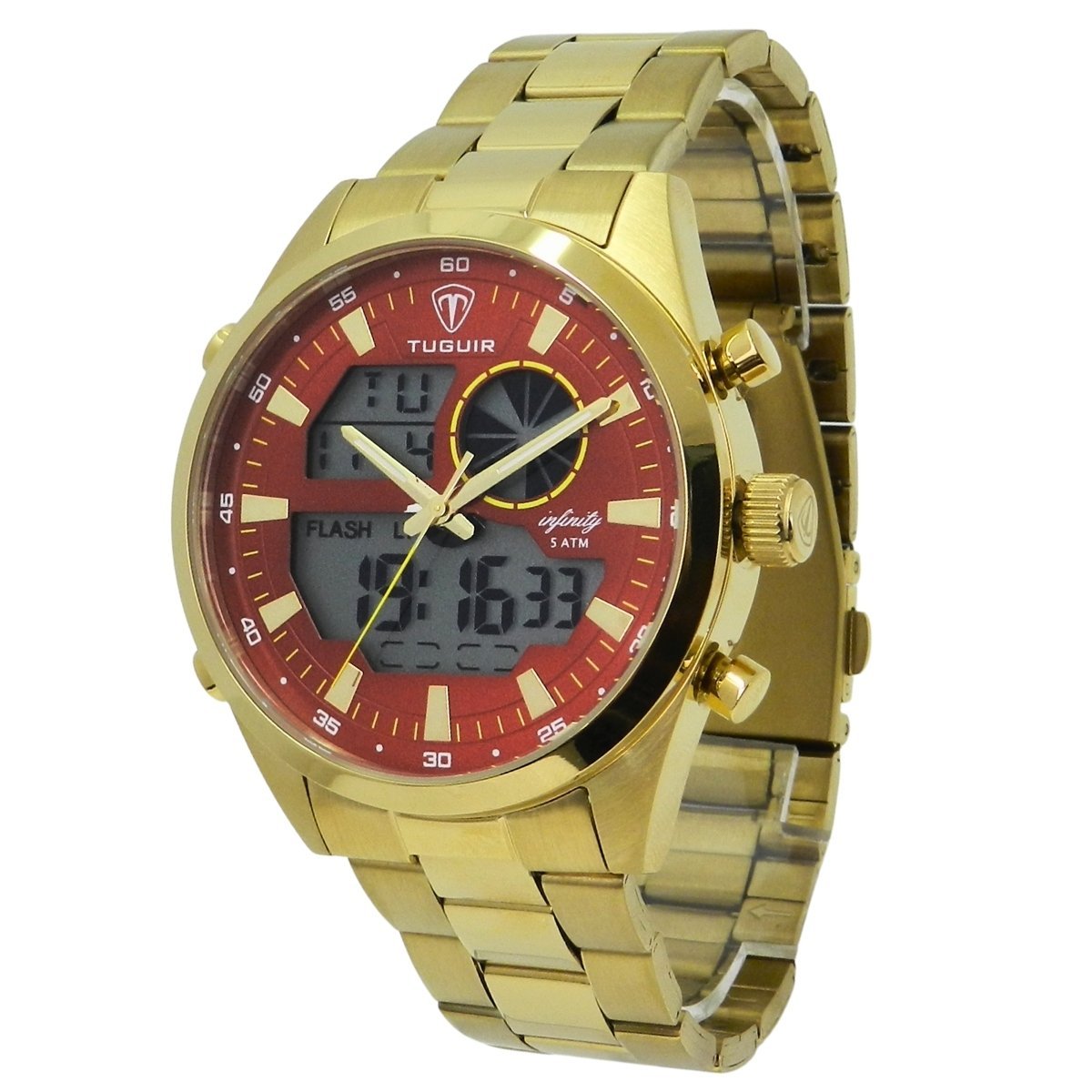 Relógio Masculino de Aço Tuguir AnaDigi Infinity GCS-1265 Dourado e Vermelho Dourado 5
