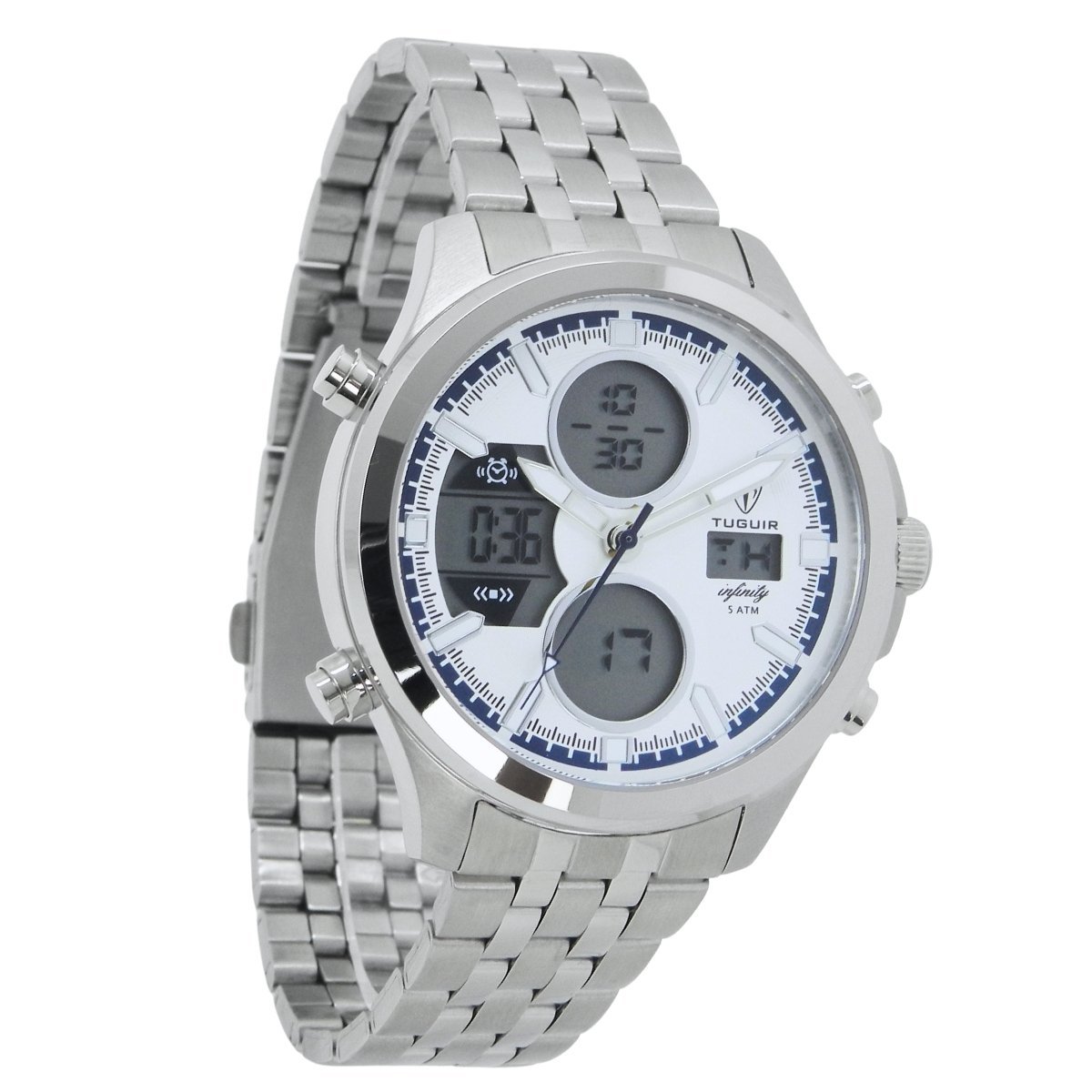 Relógio Masculino de Aço Tuguir AnaDigi Infinity GCS-1273 Prata e Branco e Azul Prata 4