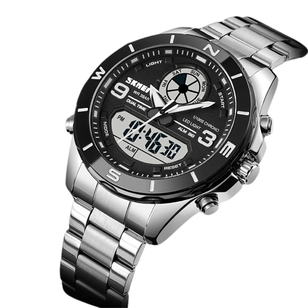 Relógio Masculino Skmei AnaDigi 1839 Prata e Preto Prata 2