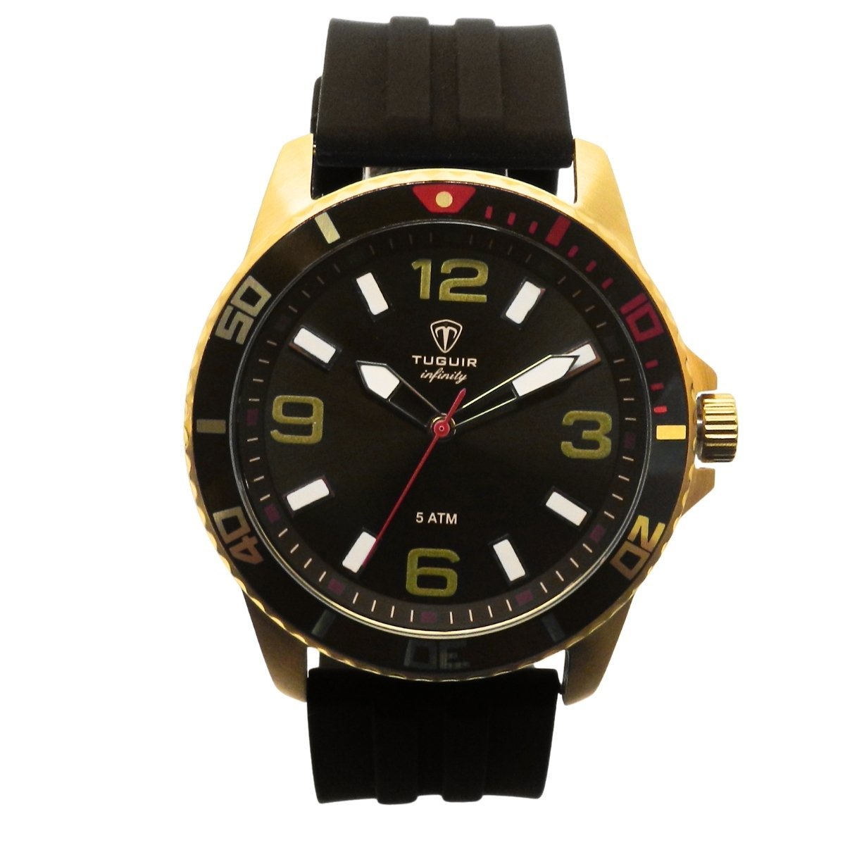 Relógio Masculino de Aço Tuguir Analógico Infinity 9169C Dourado e Preto e Vermelho