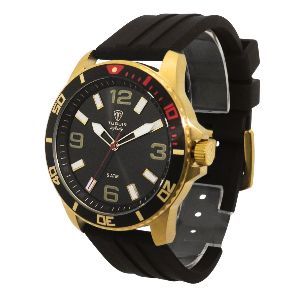 Relógio Masculino de Aço Tuguir Analógico Infinity 9169C Dourado e Preto e Vermelho Dourado 5