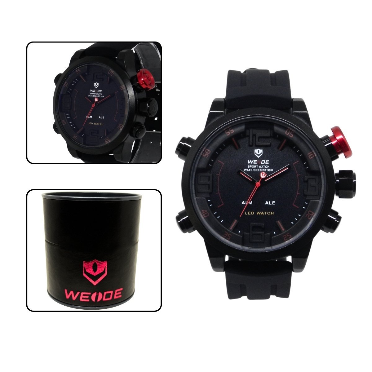 Relógio Masculino Weide Analógico WH-5210 Preto e Vermelho Preto 7