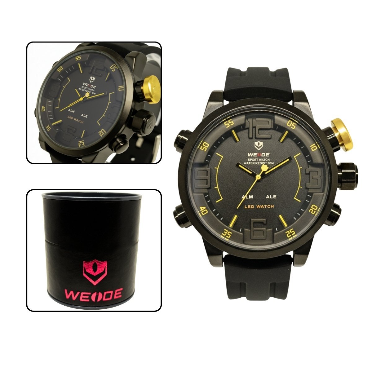 Relógio Masculino Weide Analógico WH-5210 Preto e Amarelo Preto 6