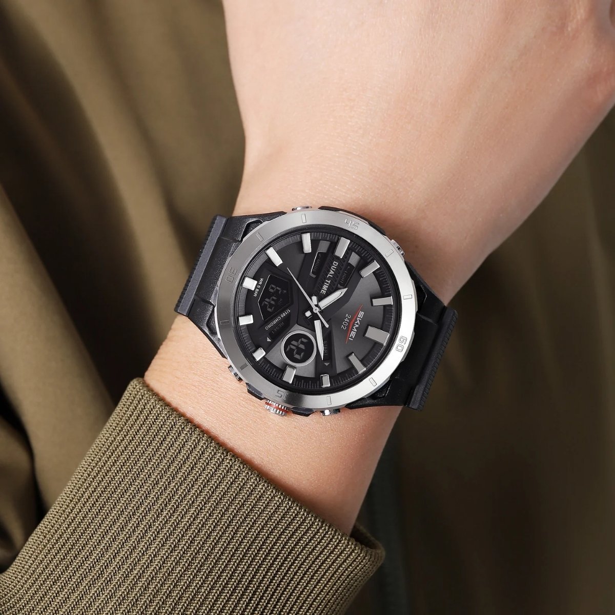 Relógio Masculino Skmei AnaDigi 2402 Prata e Preto Prata 2