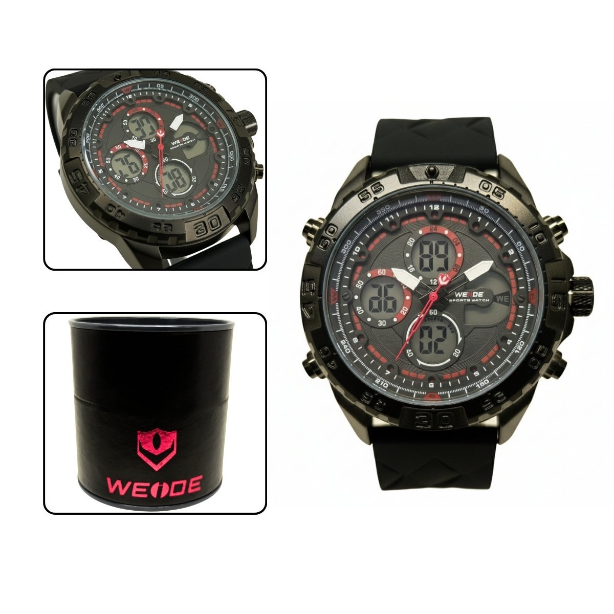 Relógio Masculino Weide AnaDigi WH6909 Preto e Vermelho Preto 6