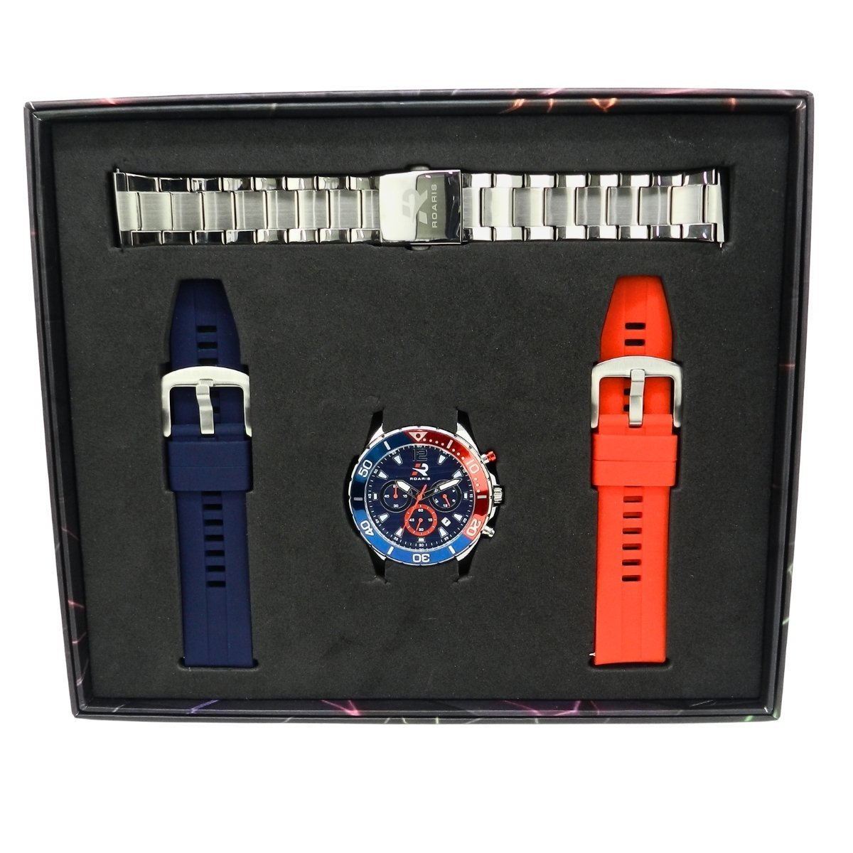 Relógio Cronógrafo Masculino Roaris Analógico RR00001 Prata e Azul e Vermelho Prata 2