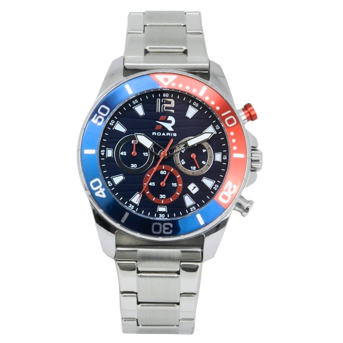 Relógio Cronógrafo Masculino Roaris Analógico RR00001 Prata e Azul e Vermelho Prata 4
