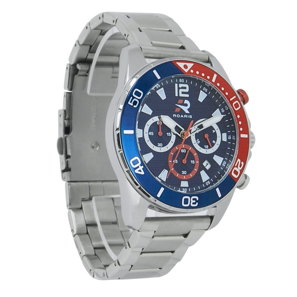 Relógio Cronógrafo Masculino Roaris Analógico RR00001 Prata e Azul e Vermelho Prata 5