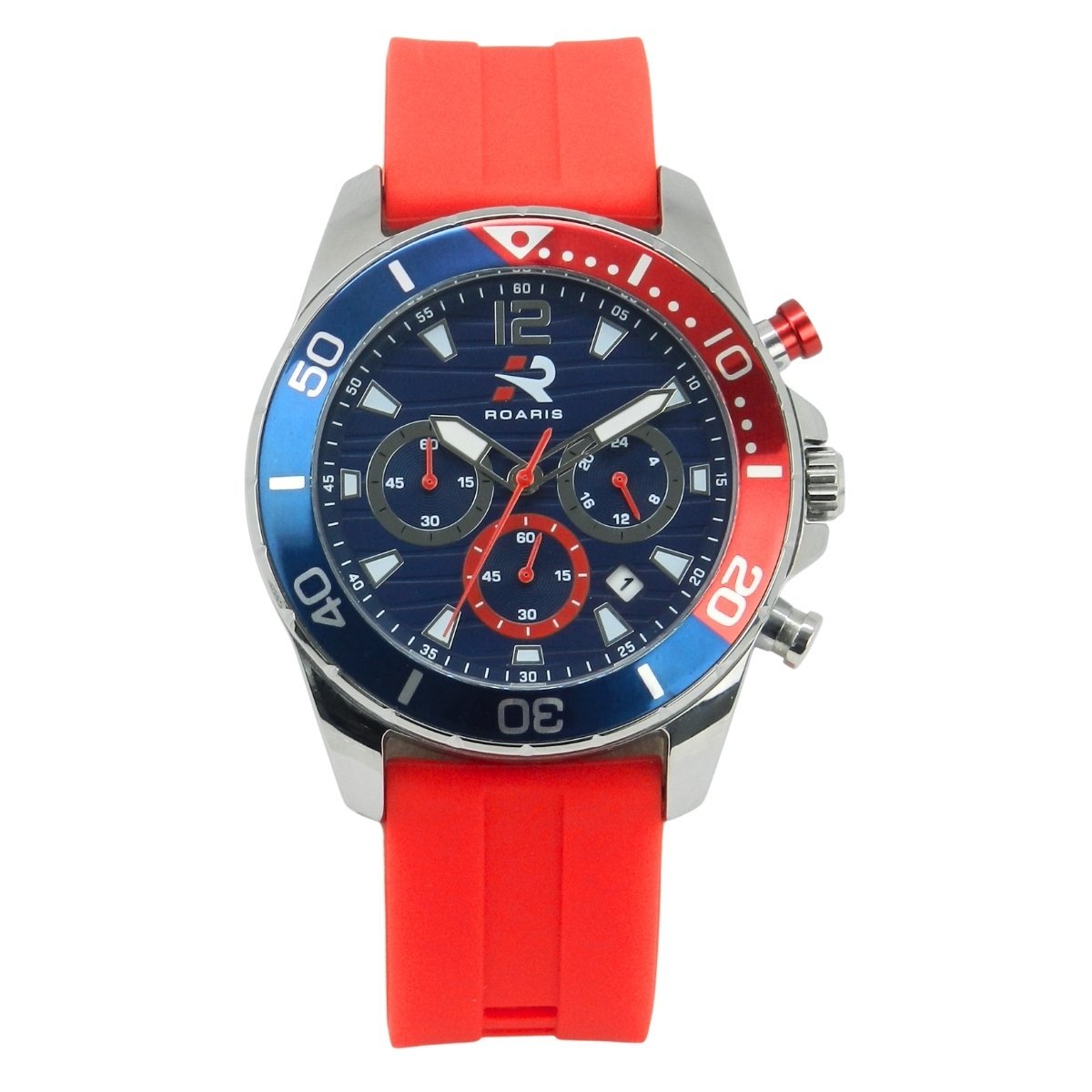 Relógio Cronógrafo Masculino Roaris Analógico RR00001 Prata e Azul e Vermelho Prata 7