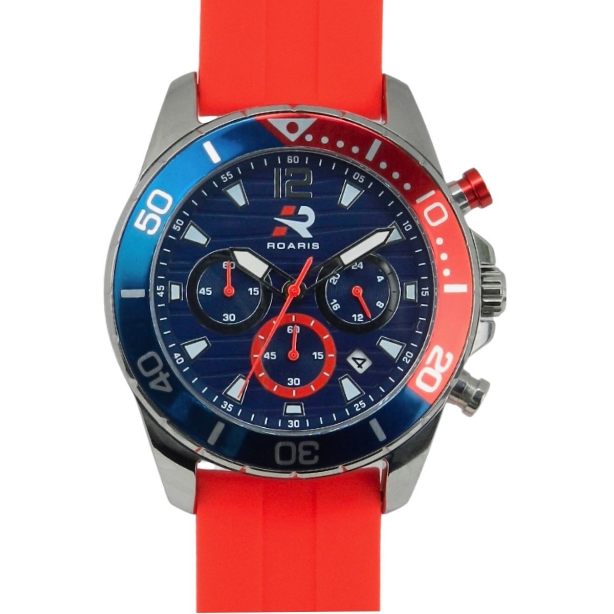 Relógio Cronógrafo Masculino Roaris Analógico RR00001 Prata e Azul e Vermelho Prata 10