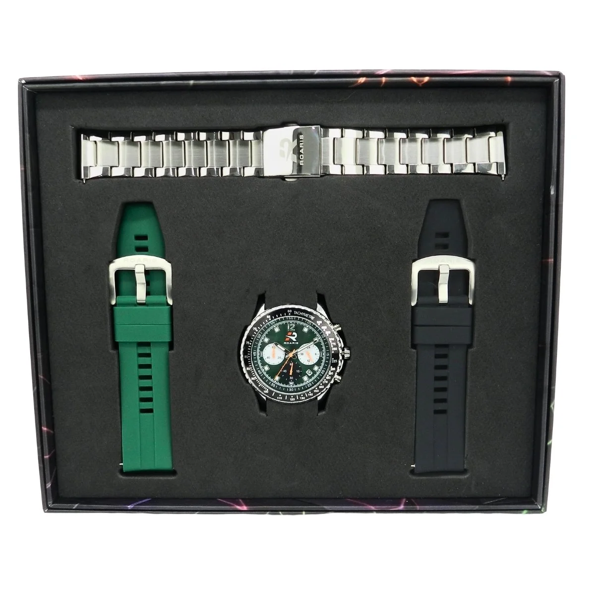 Relógio Cronógrafo Masculino Roaris Analógico RR00003 Prata e Verde e Preto Prata 2