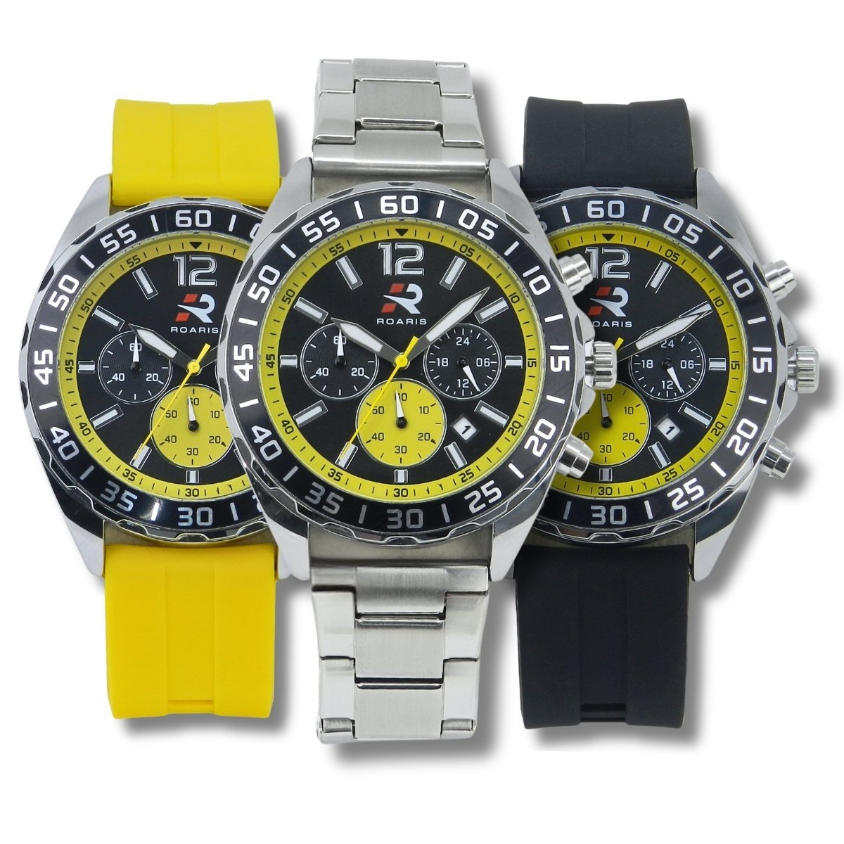 Relógio Cronógrafo Masculino Roaris Analógico RR00004 Prata e Preto e Amarelo