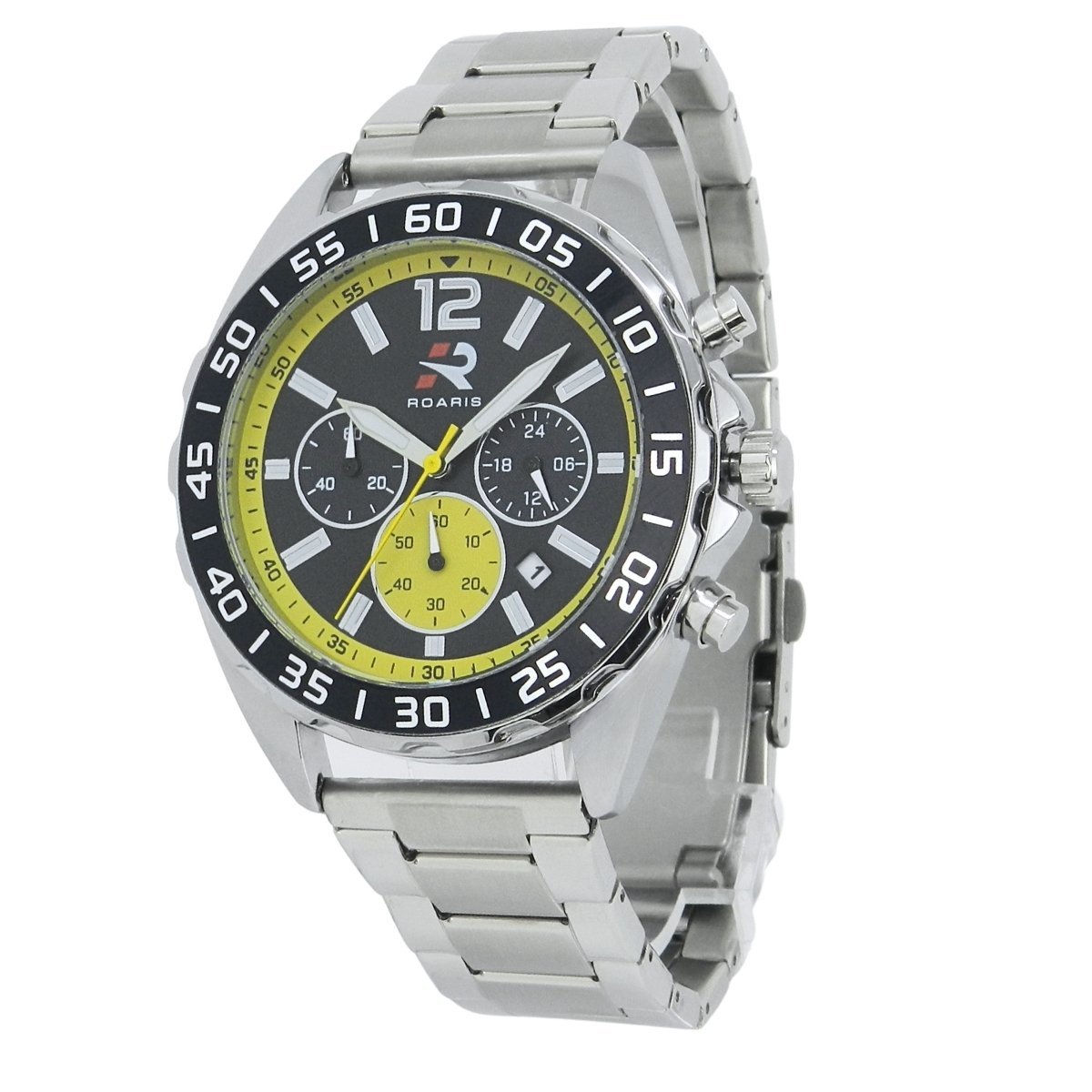 Relógio Cronógrafo Masculino Roaris Analógico RR00004 Prata e Preto e Amarelo Prata 6