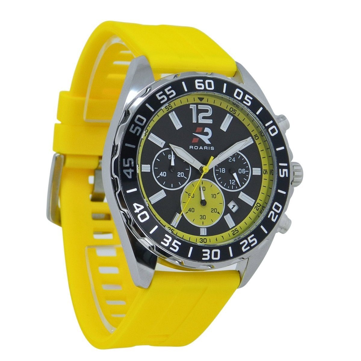 Relógio Cronógrafo Masculino Roaris Analógico RR00004 Prata e Preto e Amarelo Prata 8