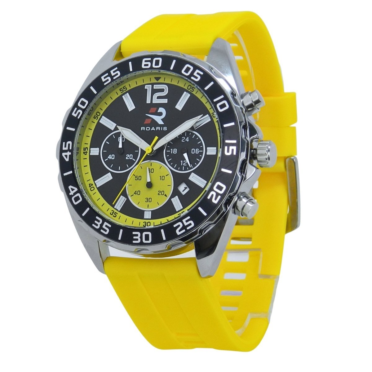 Relógio Cronógrafo Masculino Roaris Analógico RR00004 Prata e Preto e Amarelo Prata 9