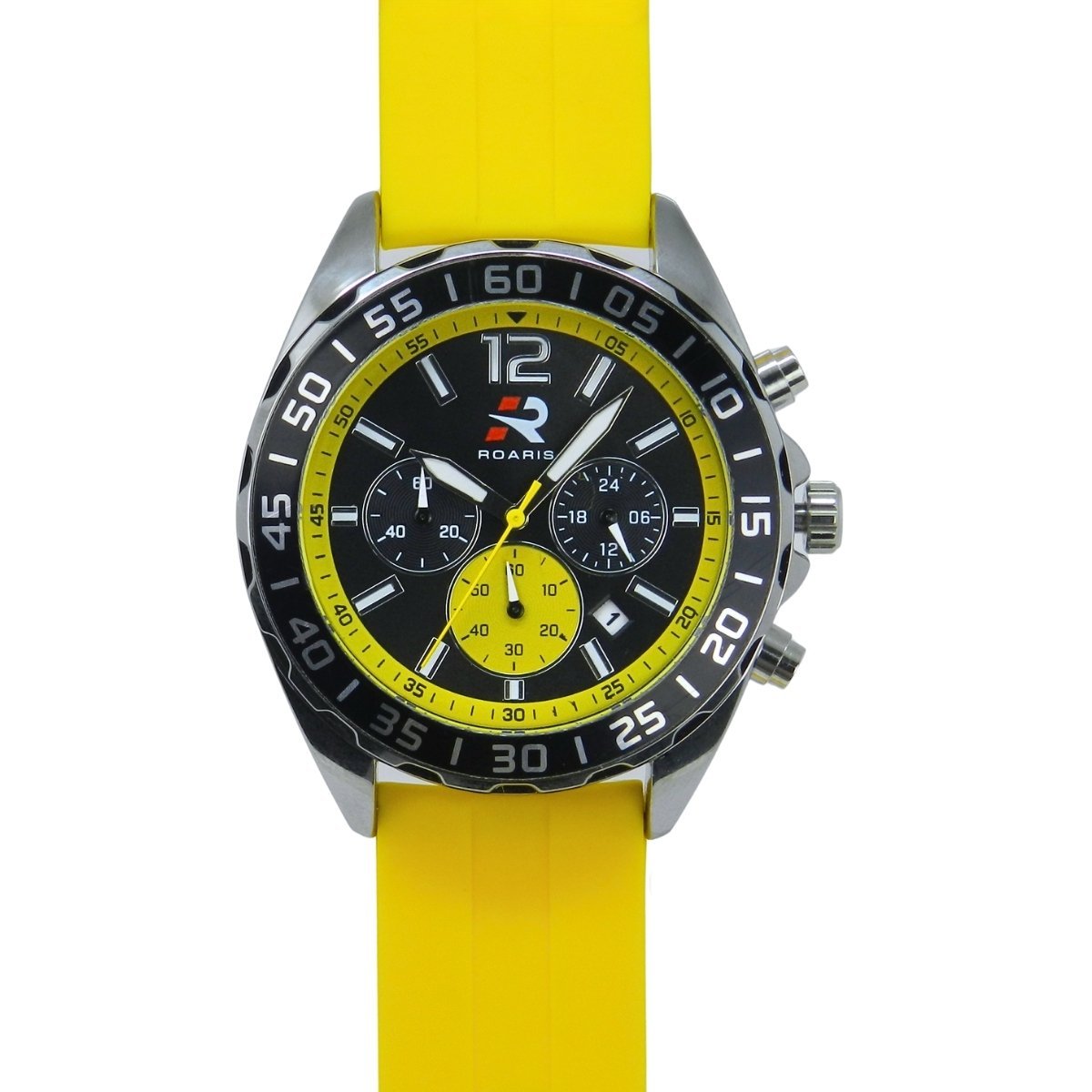 Relógio Cronógrafo Masculino Roaris Analógico RR00004 Prata e Preto e Amarelo Prata 10