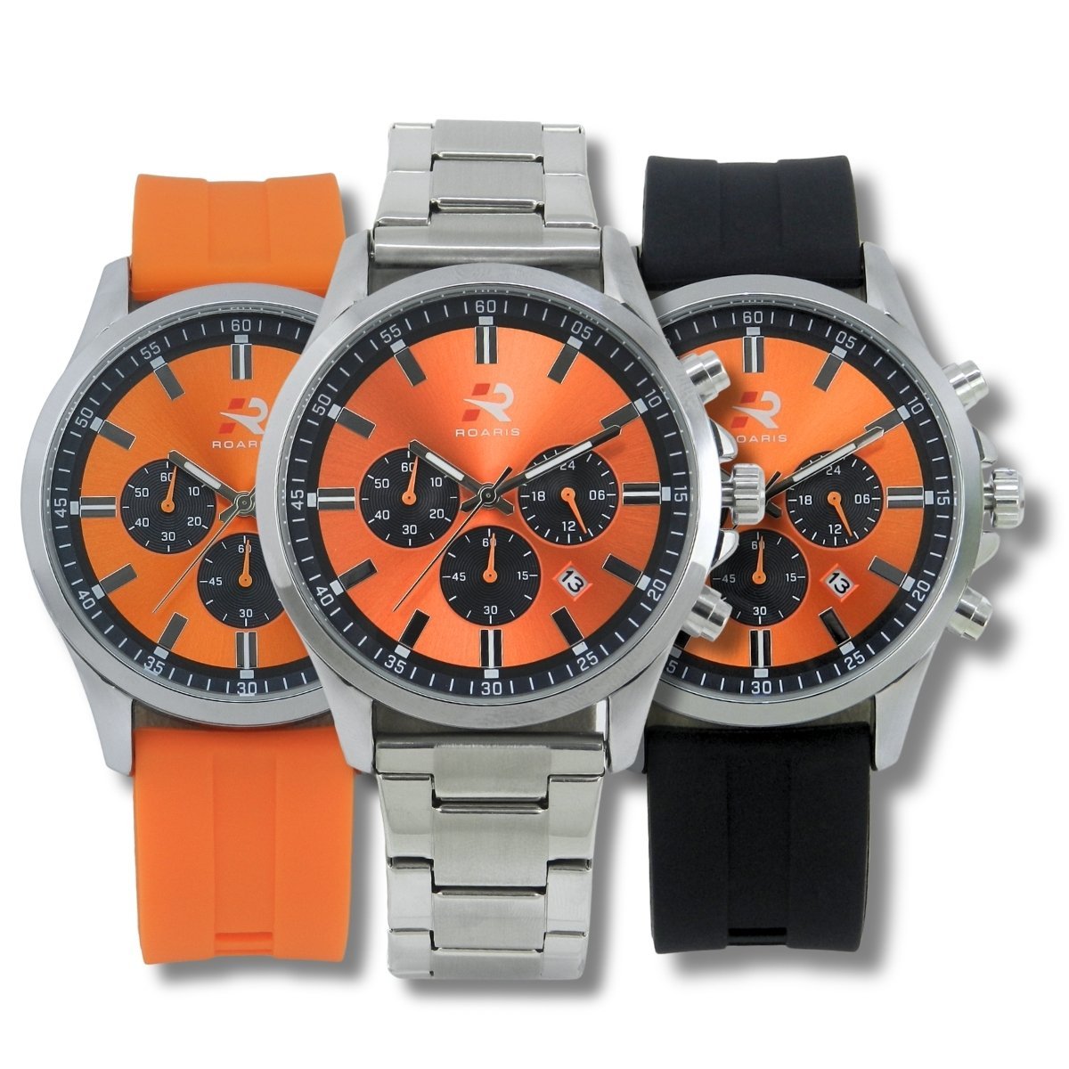Relógio Cronógrafo Masculino Roaris Analógico RR00005 Prata e Laranja e Preto