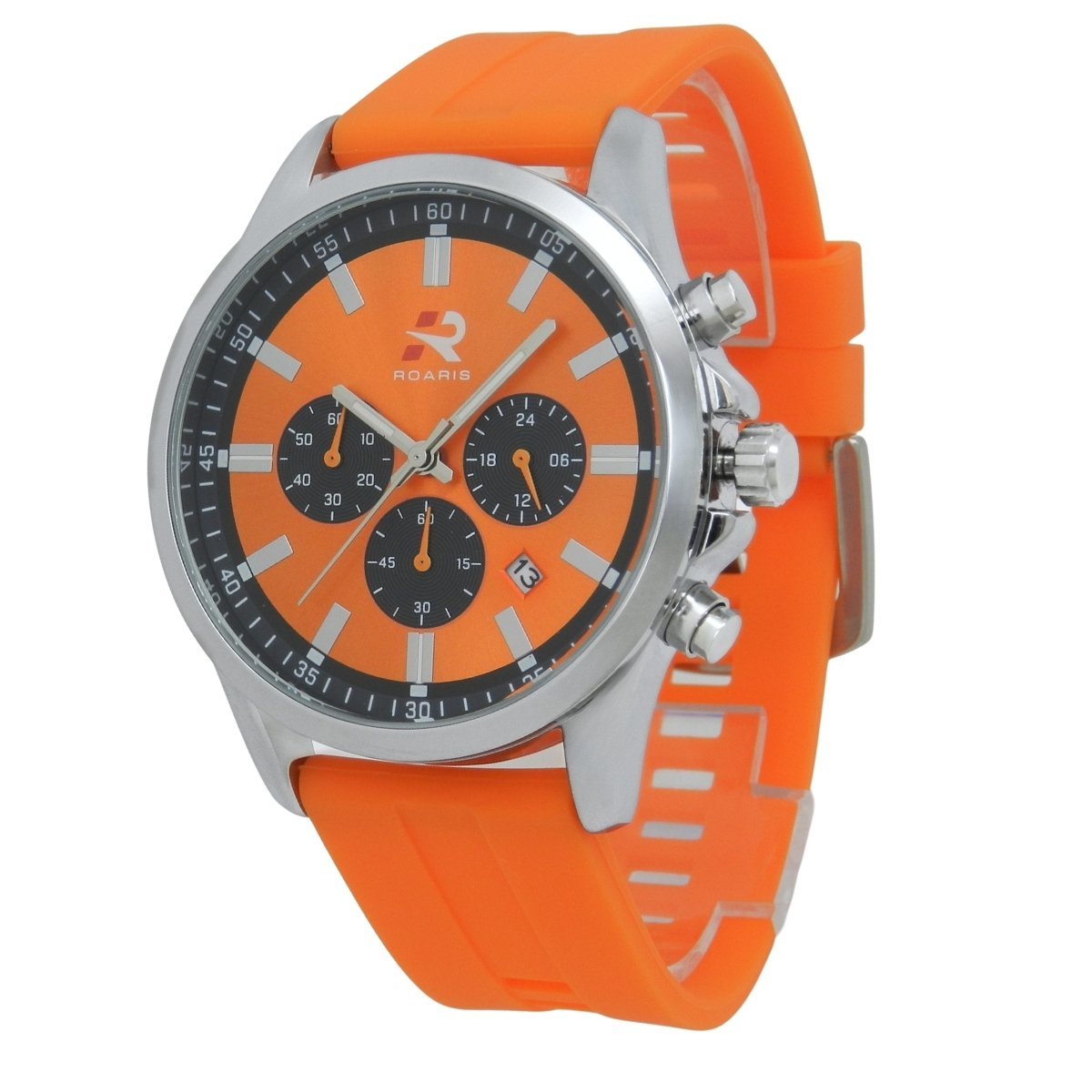 Relógio Cronógrafo Masculino Roaris Analógico RR00005 Prata e Laranja e Preto Prata 9