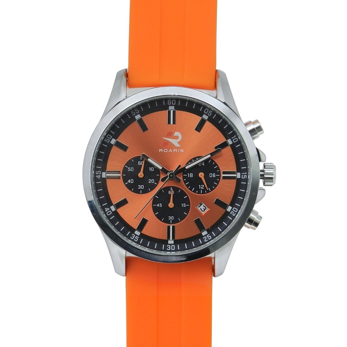 Relógio Cronógrafo Masculino Roaris Analógico RR00005 Prata e Laranja e Preto Prata 10