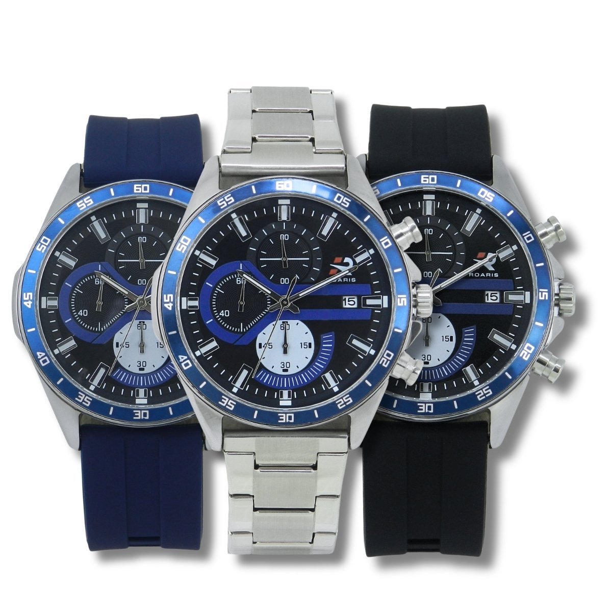 Relógio Cronógrafo Masculino Roaris Analógico RR00007 Prata e Preto e Azul