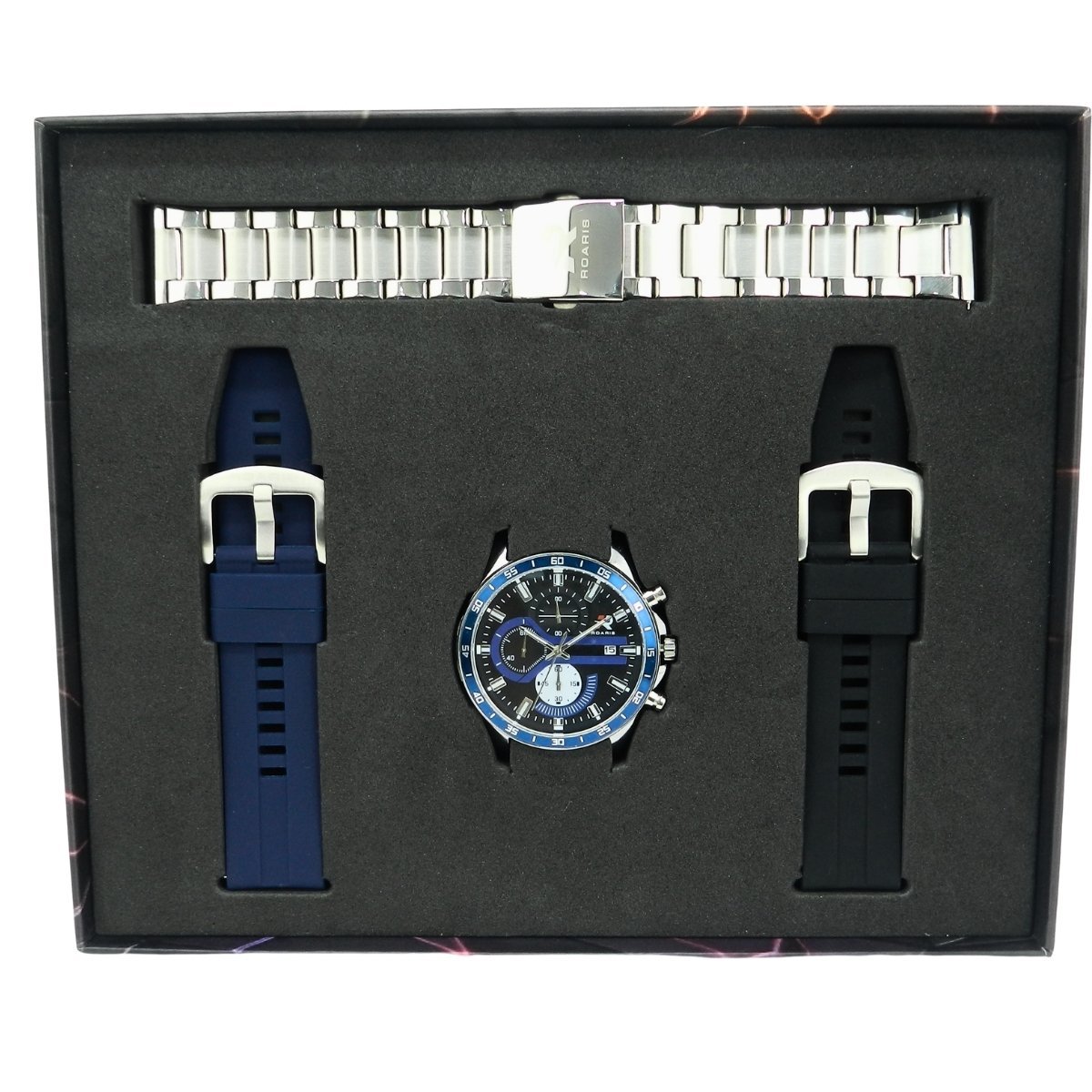 Relógio Cronógrafo Masculino Roaris Analógico RR00007 Prata e Preto e Azul Prata 2