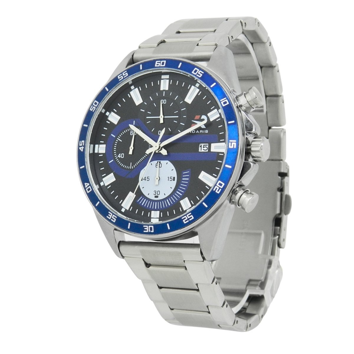 Relógio Cronógrafo Masculino Roaris Analógico RR00007 Prata e Preto e Azul Prata 6