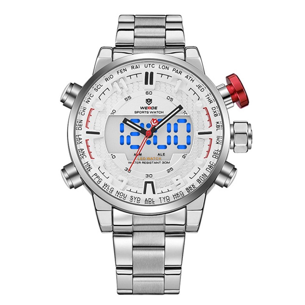 Relógio Masculino Weide Anadigi WH-6402 Branco Prata 1
