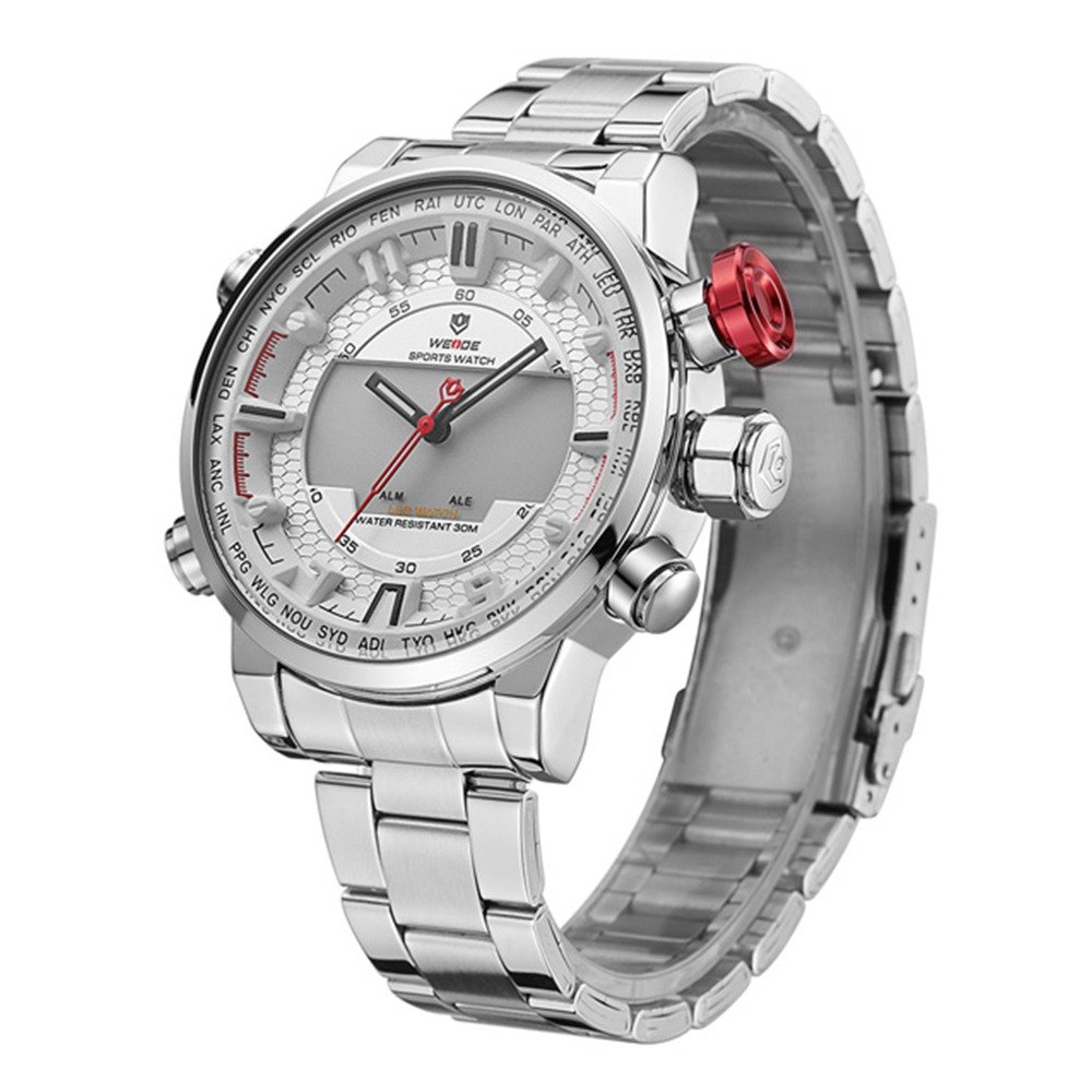 Relógio Masculino Weide Anadigi WH-6402 Branco Prata 2