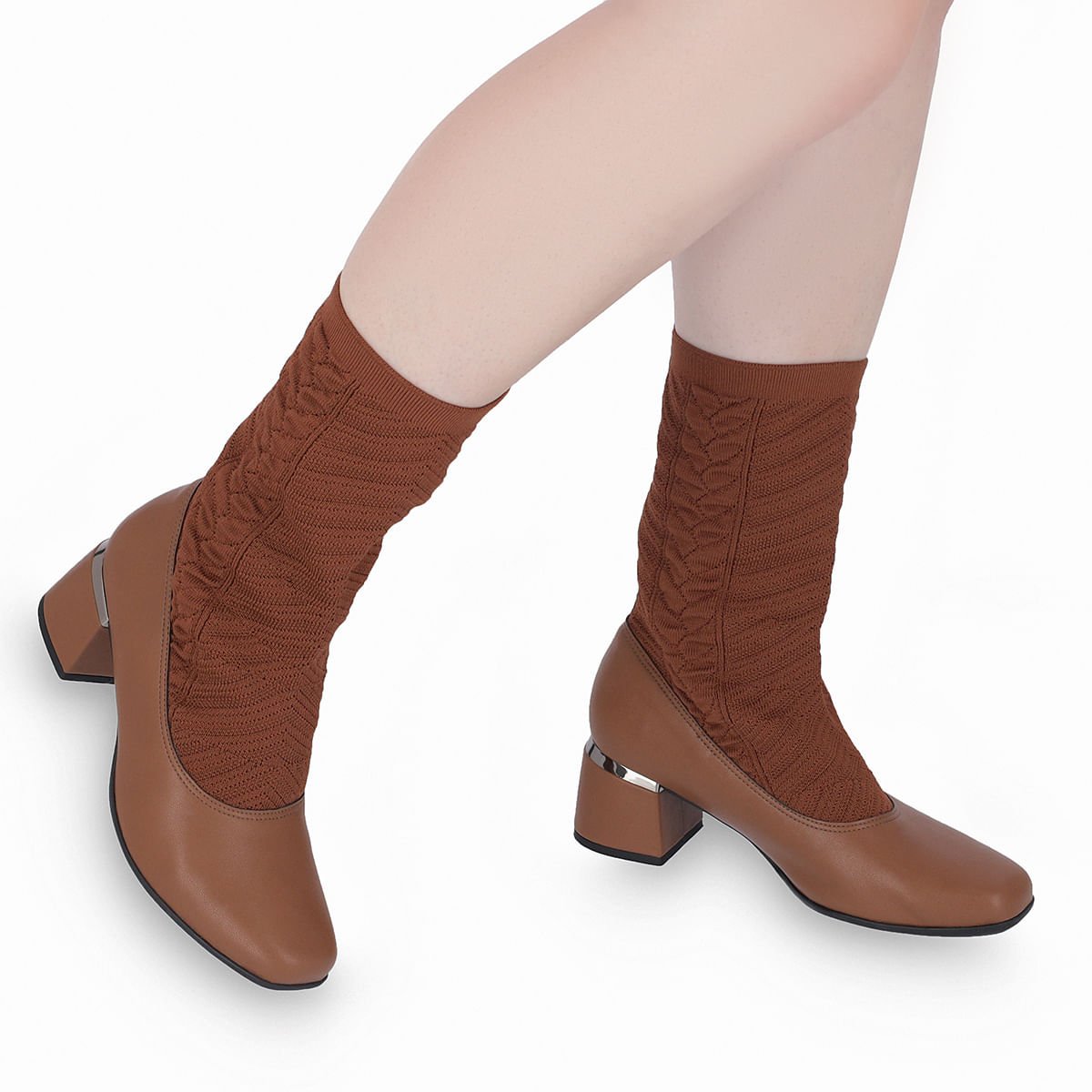 PICCADILLY MAXI - Bota Estela Cano Curto Salto Médio Camel Marrom 4