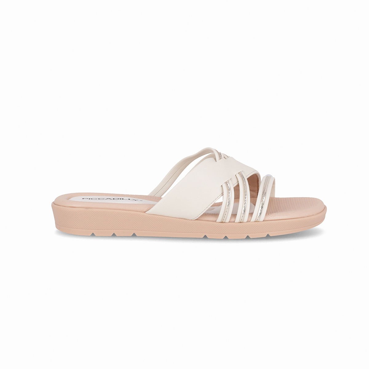 Tamanco Rejane Rasteira Off White com Ouro
