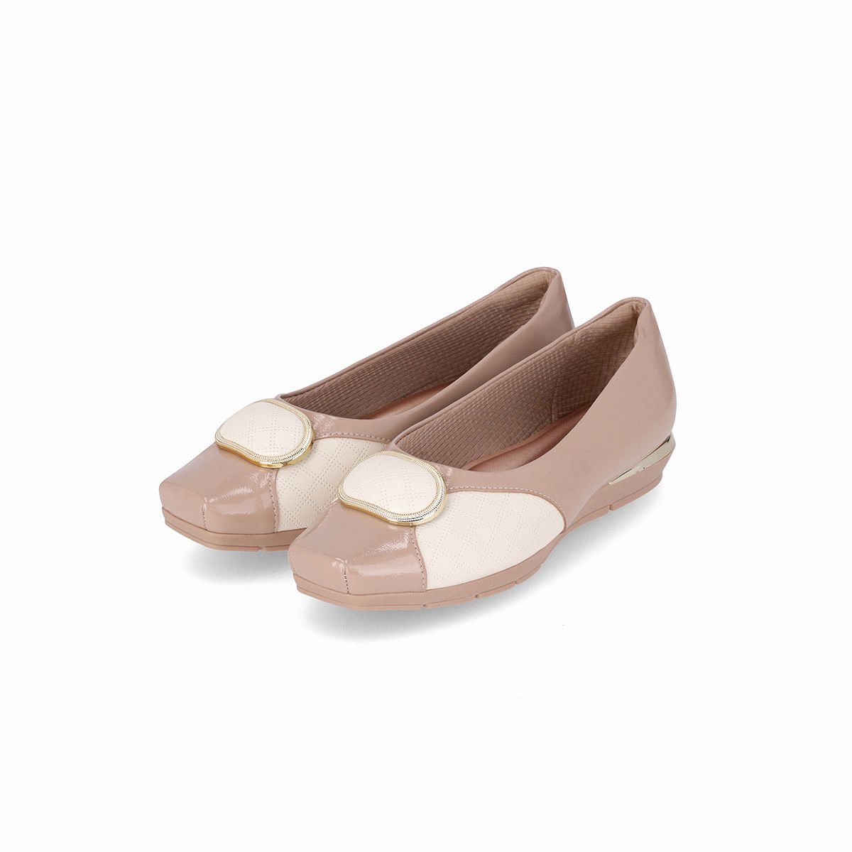 PICCADILLY MAXI - Sapato Fernanda Salto Baixo Off White com Rose Off White/Rose 2